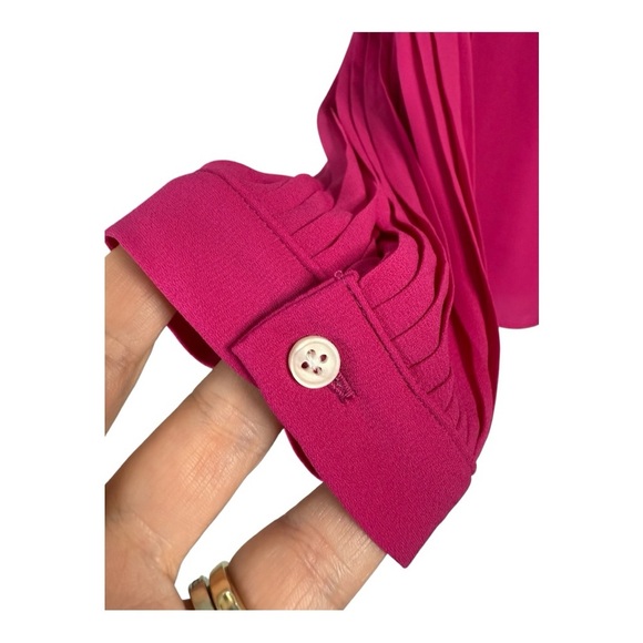 J. Crew Fuchsia Pink High Neck Relaxed Fit Pleated Long Sleeve Top Career  BV630 - Picture 7 of 15